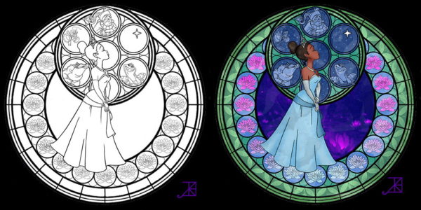 Tiana Stained Glass Coloring Page